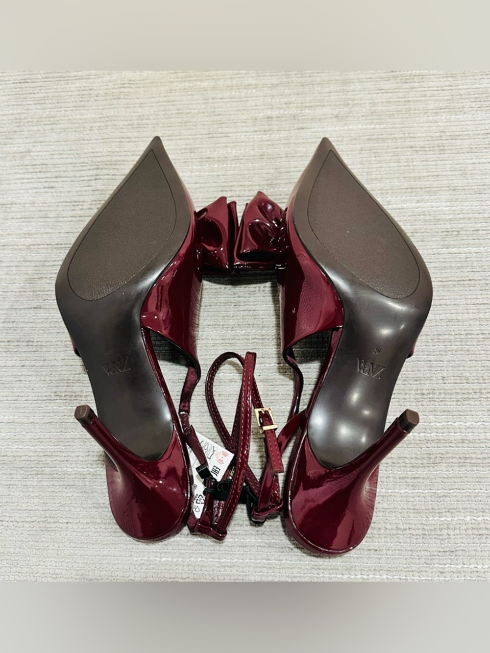 ZARA NEW WOMAN STRAPPY BOW STILETTO SLINGBACKS SHOES BURGUNDY RED Size 11 - Picture 8 of 10